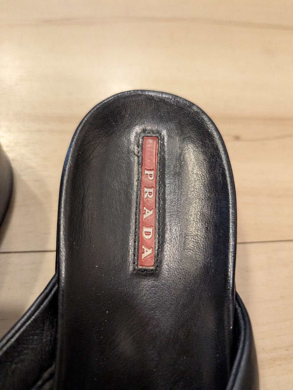 Prada Y2K Vintage Black Leather Thong Wedge Boho Coastal Summer Sandals Size 7 - Picture 6 of 10